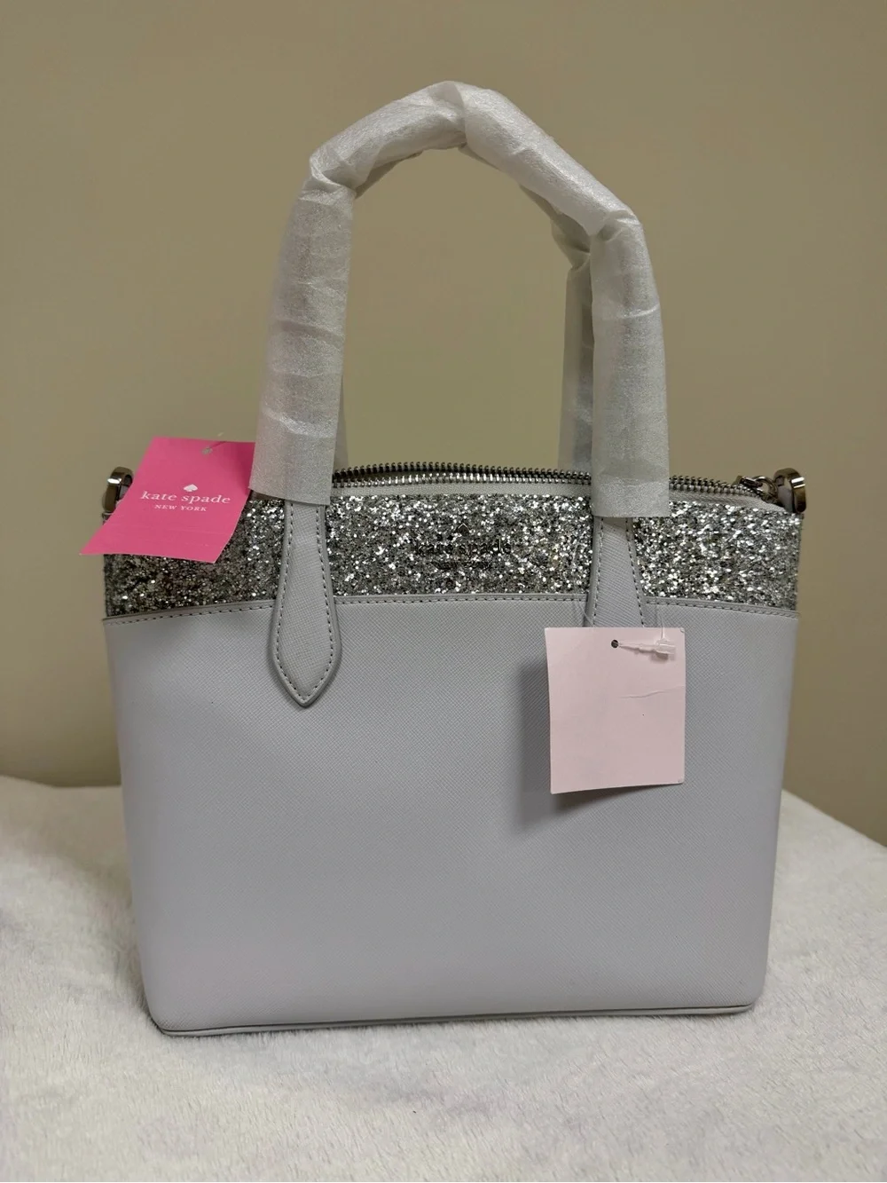 Kate Spade Glitter Trim Satchel with Crossbody Strap.